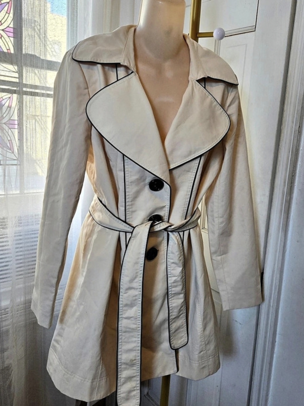 NY Collection Petite Trench Coat in Beige Size PL Like New
